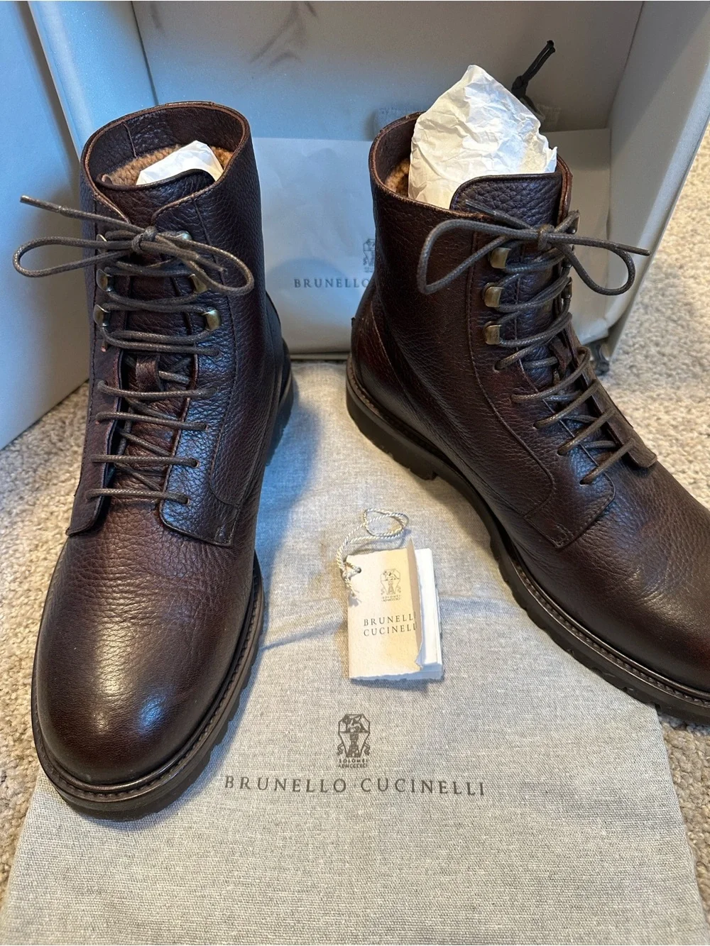 Brunello Cucinelli Dark Brown Leather Lace-Up Boots